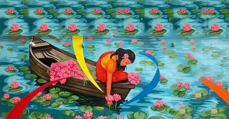 মেটলাইফ ওয়ার্ল্ডকাপ স্টেডিয়ামের ভিআইপি লাউঞ্জে বিশাল ম্যুরাল একেঁছেন বাংলাদেশী-আমেরিকান তরুণ শিল্পী জিহান ওয়াজেদ